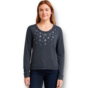 Hollister S Navy Blue Pullover Sweatshirt Floral Sequin Embellished Crew Neck